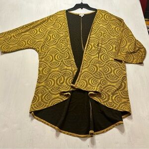 LuLaRoe Lindsay Cardigan L NWT Mustard Yellow Black Print Drape Kimono USA